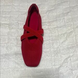 Celnepho Women’s Mary Jane Knit Flat - Red
